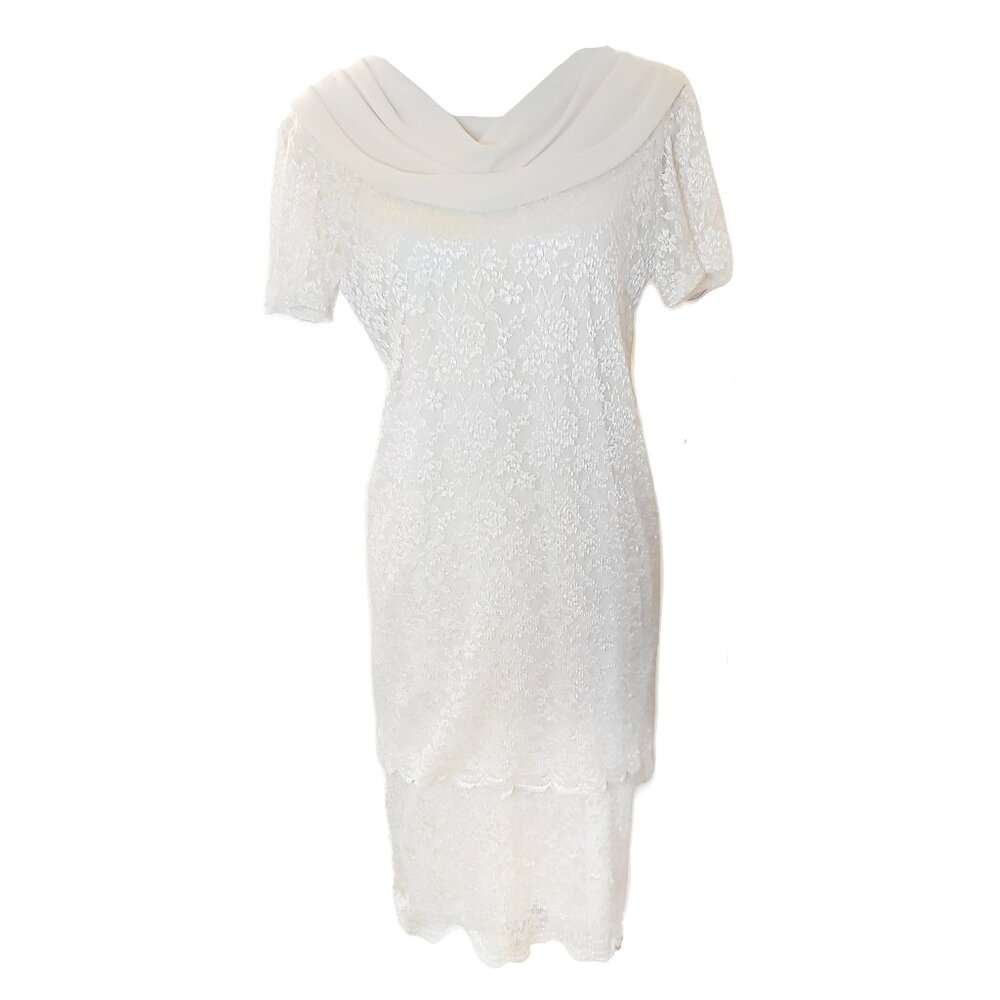 Vintage 90s Bride Draped 20s Inspired Old Hollywood Dress Ivory Champagne